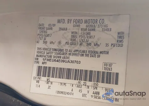 2009 Ford Explorer Eddie Bauer z USA, uszkodzony, nr VIN 1FMEU64E09UA30703